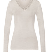Woolen Lace Lace Trim Wool And Silk Top | Misty White 70830-2123